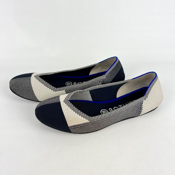 Rothys Womens Cap Toe Buffalo Plaid Round Toe Ballet Flat Black White size 7.5 - Picture 3 of 15